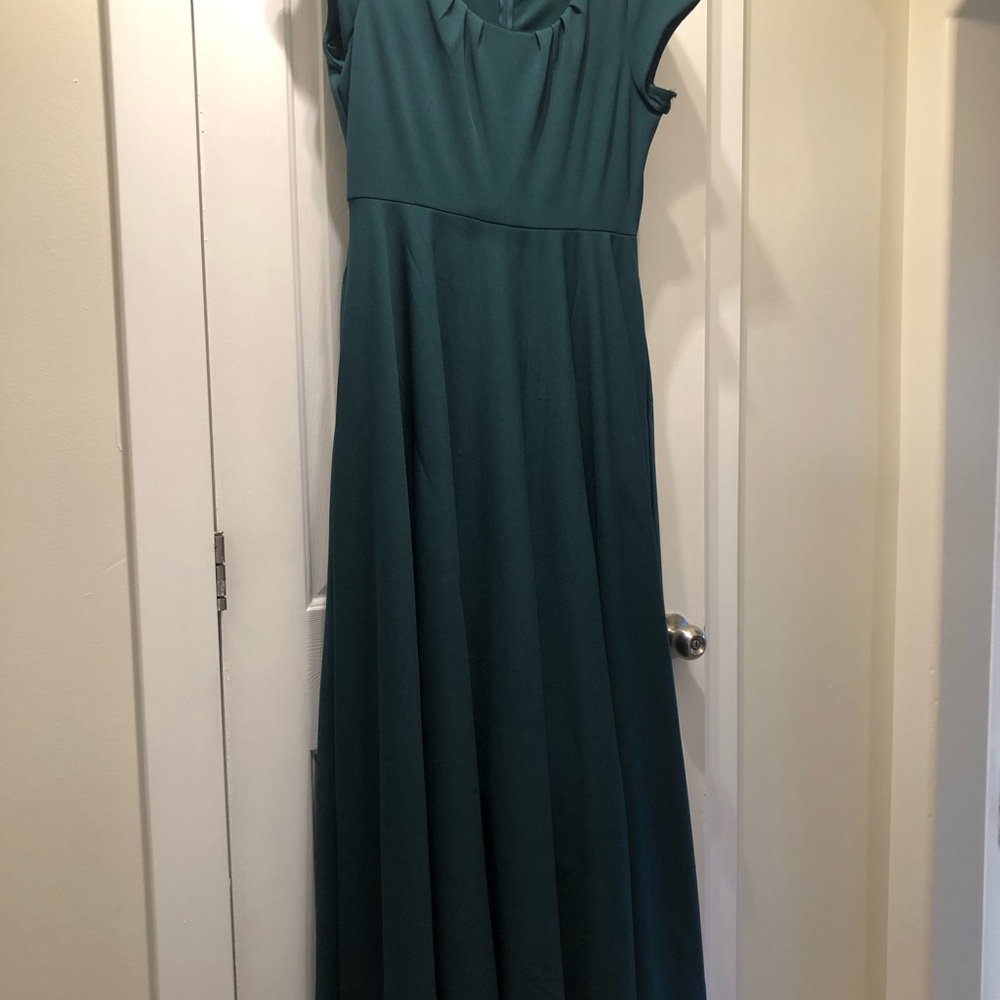 Blue Scoop Neck with Cap sleeve and pockets Prom Dress